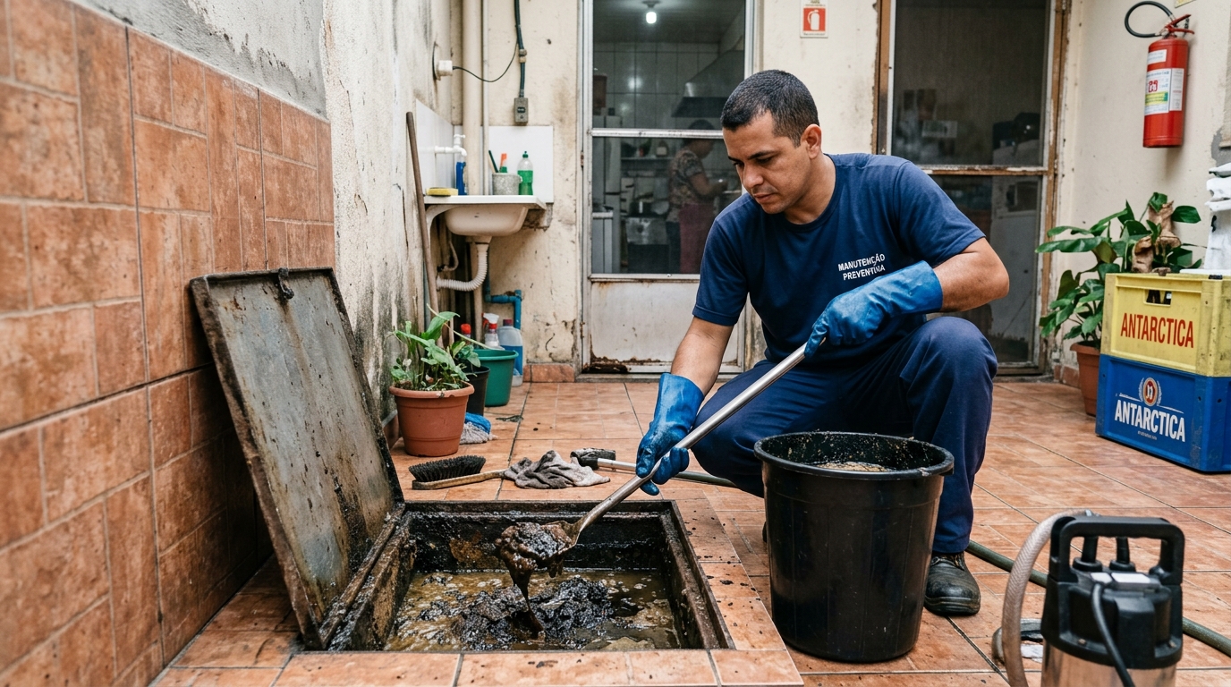 Equipe de limpeza de caixa de gordura em Duque de Caxias-RJ